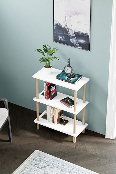 interGO Bibliotecă modernă cu 3 rafturi - Unitate de depozitare independentă pentru casă sau birou - Alb
