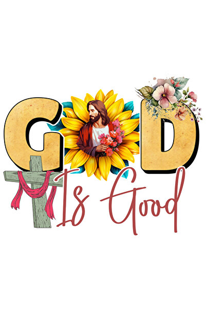 StoryGift Romania Sticker Adeziv 90CM cu mesajul "God is good", religie, ilustratie, credinta, Dumnezeu e bun, f