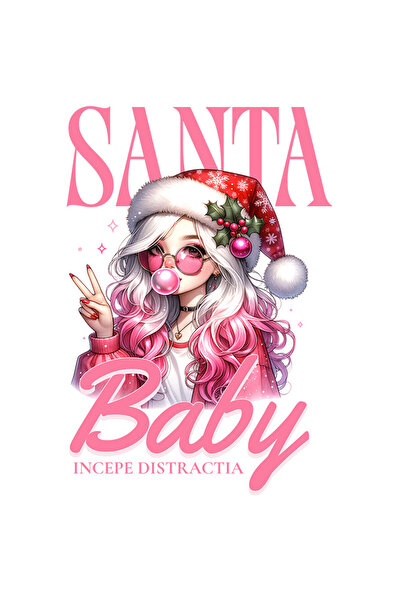 StoryGift Romania Sticker cu Fata Stil Animte Caciula De Craciun Text Santa Baby Incepe Distractia cu Margini Albe,