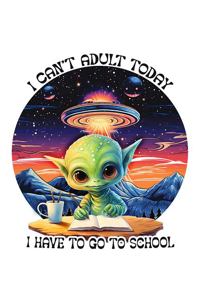 StoryGift Romania Sticker 15 Cm Cu Un Extraterestru Care Scrie, Ilustratie, Farfurie Zburatoare, Invata, Planete,