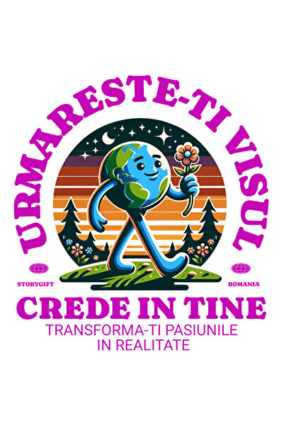 StoryGift Romania Sticker Autocolant 70CM cu Pamant Mergator Floare Rosie Tex...