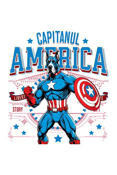 StoryGift Romania Sticker Adeziv 90CM cu Dog German / Great Dane Caine In Costum de Capitan America cu Pelerina,