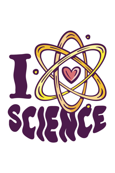 StoryGift Romania Sticker Autocolant 70CM Cu Mesaj In Engleza I Love Science, Inima, Atom, Stiinta, cu Margini