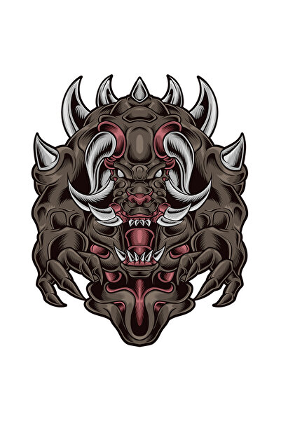 StoryGift Romania Sticker Cu Monstru, Coarne, Colti, Gheare, Fantasy, Cu Margini Albe, Pvc Vinyl 50 Cm