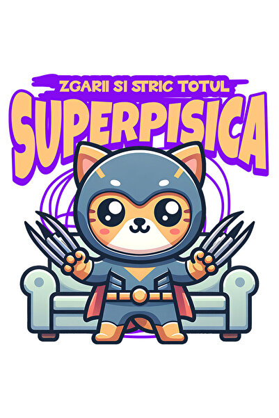 StoryGift Romania Sticker Eticheta 40CM cu Pisica Portocalie In Costum De Sup...