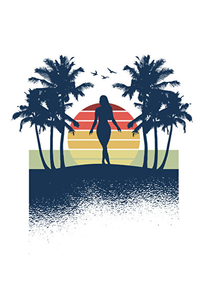 StoryGift Romania Sticker Adeziv 90CM Cu Silueta Feminina La Apus De Soare, Copacii Tropicali, Pasari, Cadou Pen