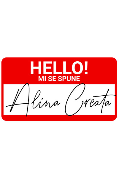 StoryGift Romania Sticker Eticheta 40CM cu Mesaj Haios Rosu Text Hello Mi Se Spune Alina Creata Angajat Insigna