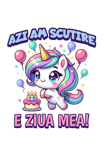 StoryGift Romania Sticker Autocolant 70CM cu Unicorn Vesel Multicolor Cu Coif Aniversar Baloane Tort Text Azi Am