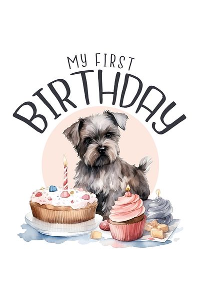 StoryGift Romania Sticker Adeziv 90CM Cu Mesaj In Engleza My First Birthday, Caine, Tort, Briose, cu Margini Al