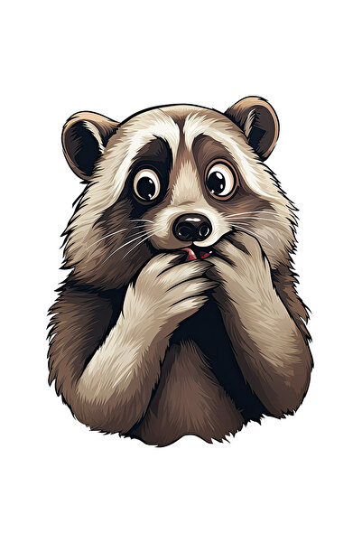 StoryGift Romania Sticker Adeziv 90CM cu un raton speriat, uimit, socat, ilustratie, animalut, fricos, a facut o