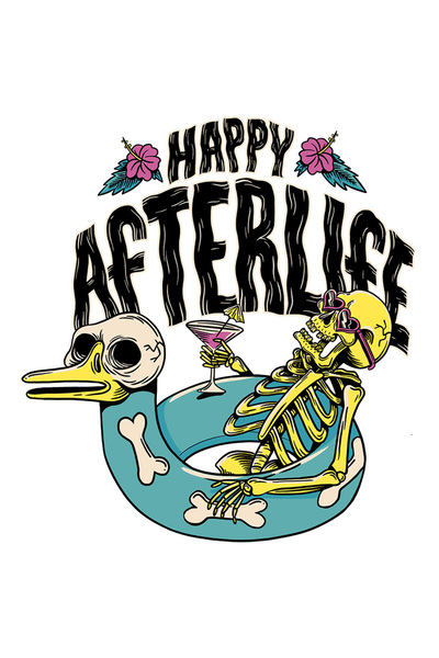 StoryGift Romania Sticker Autocolant 70CM Cu Mesaj In Engleza Happy Afterlife, Schelet, Rata, Bautura, cu Margi