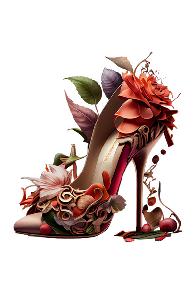 StoryGift Romania Sticker Eticheta 50CM Cu Pantof, Flori, Fructe, Frunze, Stileto, cu Margini Albe, PVC Vinyl 50 cm