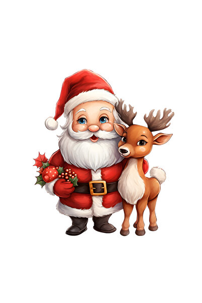 StoryGift Romania Sticker Adeziv 90CM cu Mos Craciun si un ren, ilustratie, t...