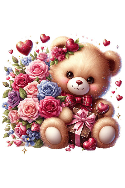 StoryGift Romania Sticker Eticheta 50CM cu un ursulet fericit si imbujorat, d...