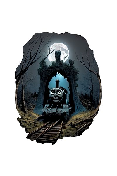 StoryGift Romania Sticker Label 40CM With Angry Train Creepy, Nervous, Scary, Horror, Cartoons with