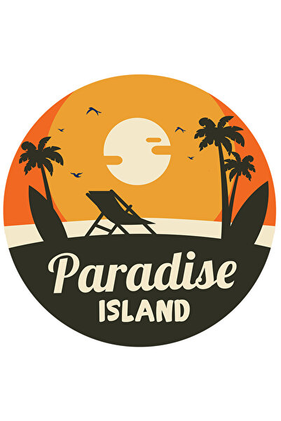 StoryGift Romania Sticker Autocolant 70CM Cu Priveliste Apus De Soare, Plaja Cu Sezlong, Text In Engleza Paradis