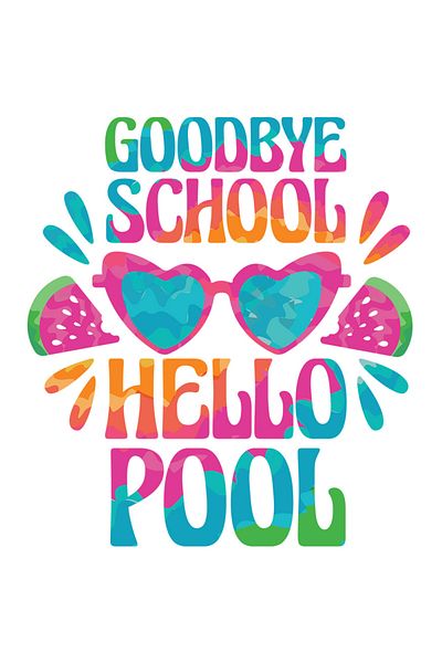 StoryGift Romania Multicolor Text Sticker Goodbye School Hello Pool, Vacation, End of School Year, Vacation,