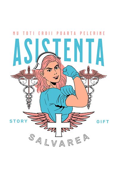 StoryGift Romania Sticker Eticheta 40CM Adeziv asistenta medicala super erou salvarea cu Margini Albe, PVC Viny