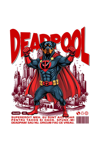 StoryGift Romania Sticker Adeziv 90CM cu Rottweiler Caine In Costum de DeadPool cu Pelerina, Erou Nocturn, Desen