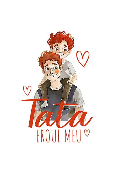 StoryGift Romania Sticker Eticheta 50CM cu Tata Si Copil Pe Umeri Familie Text Tata Eroul Meu, Copilarie cu Marg