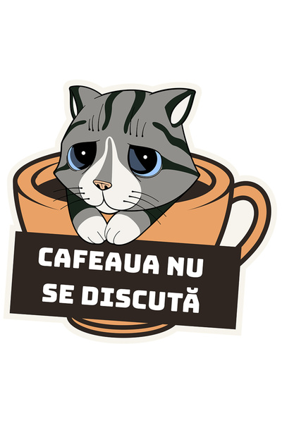 StoryGift Romania Sticker Eticheta 50CM Adeziv Pisica trista in cana cu cafea...