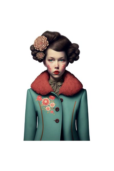 StoryGift Romania Sticker 70CM With Portrait Character Girl Royal Outfit Coat With Flowers And Collar In White