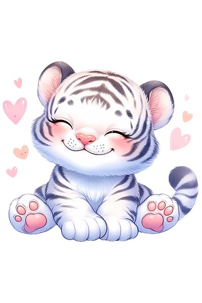 StoryGift Romania Sticker 10 Cm With A Female Tiger, Illustration, Endangered Animal, Hearts, Care, White