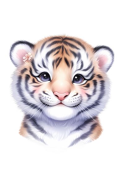 StoryGift Romania Sticker Label 50CM with a tiger cub, illustration, nature, jungle, childhood, care, for