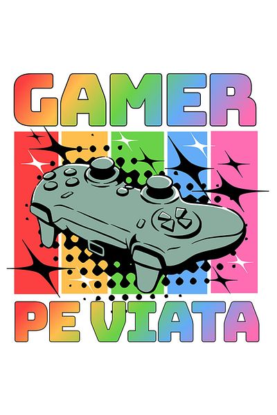 StoryGift Romania Adhesive Sticker 90CM with Video Game Controller Multicolor Text Gamer On Life, Digital World with Ma