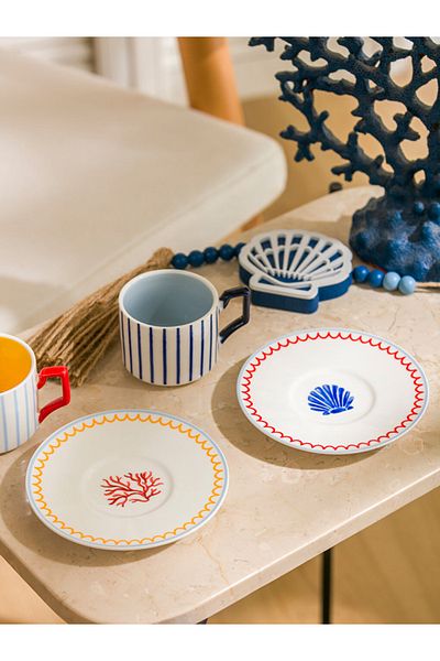 LC Waikiki Lcw Home Mixed Line Patterned Porcelain Coffee Cup Set for 2 Persons 90 ml