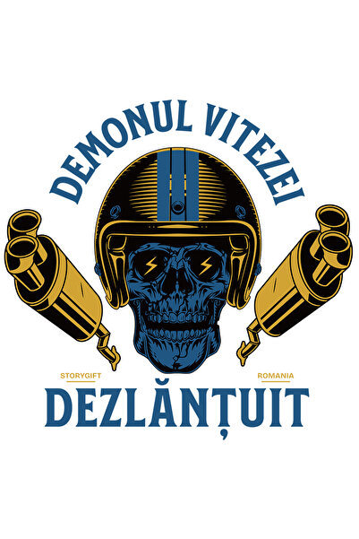 StoryGift Romania Sticker Autocolant 70CM Adeziv demonul vitezei dezlantuit craniu cu casca masina cu Margini Al