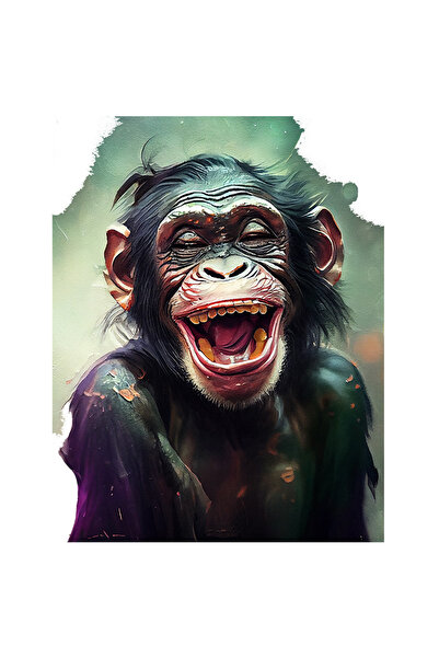 StoryGift Romania Sticker Autocolant 70CM Cu Maimuta Btrana Razand Cu Gura Larg Deschisa, Evolutia Omului, Anima