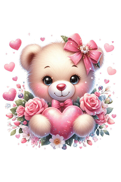 StoryGift Romania Sticker Eticheta 50CM cu un ursulet vesel, ilustratie, inim...