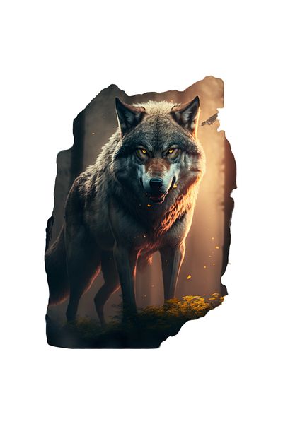 StoryGift Romania Sticker Adeziv 90CM Cu Portret Caine Lup Cu Ochii Galbeni In padure, Animal Razboinic, Lumina