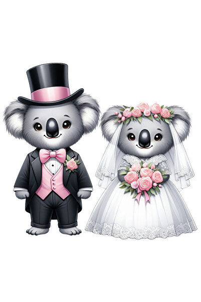StoryGift Romania Sticker Adeziv 90CM cu o ursoaica si un urs Koala in ziua nuntii, ilustratie, casatorie, cerem
