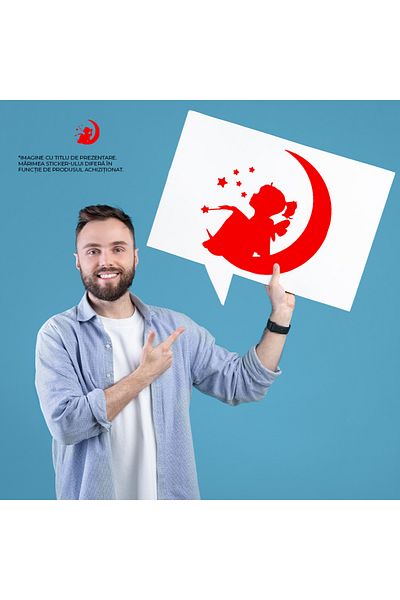StoryGift Romania Sticker Autocolant 30CM Exterior cu o fetita zana - sta pe semiluna stelute bagheta , Vinyl Ro