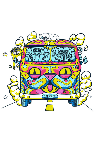 StoryGift Romania Sticker Adeziv 90CM Haioasa Cu Mesajul "Hippie Pisica Rulot...