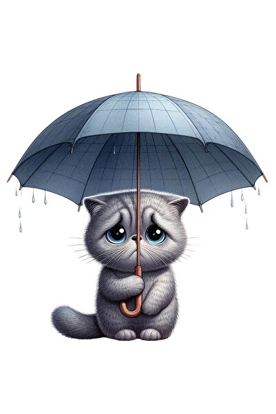 StoryGift Romania Sticker Adeziv 90CM cu o pisicuta gri care tine o umbrela, ...