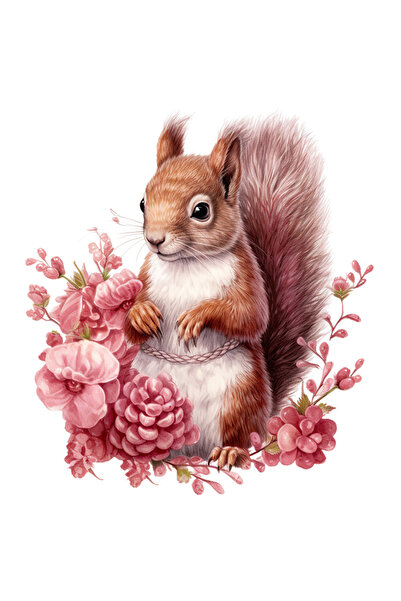 StoryGift Romania Sticker Eticheta 50CM cu o veverita, ilustratie, floricele,...