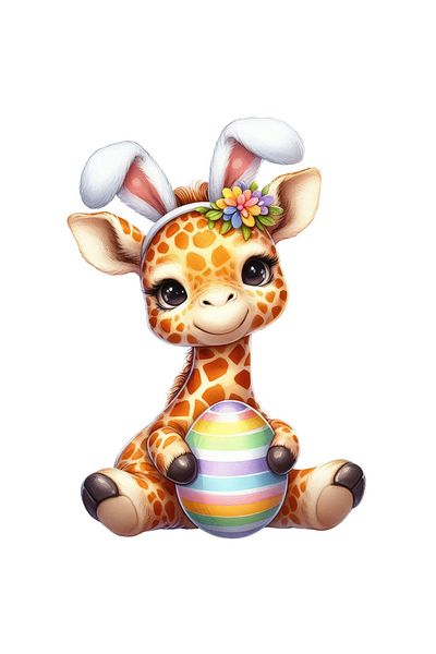 StoryGift Romania Adhesive Sticker 90CM with a giraffe, illustration, rabbit ears, egg, cheerful, happy, playful