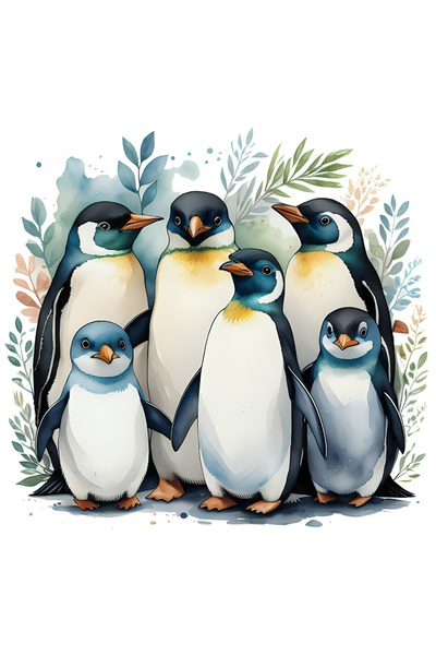 StoryGift Romania Sticker Adeziv 90CM cu mai multi pinguini, ilustratie, natu...