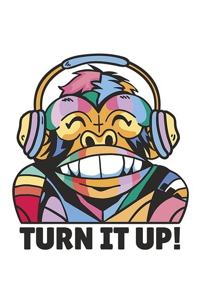 StoryGift Romania Sticker Eticheta 50CM Personalizata Maimuta cu Castile Pe Urechi, Turn it Up, Iubitor de Muzic