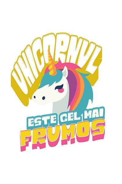 StoryGift Romania Sticker Eticheta 50CM cu Unicorn Colorat Multicolor Text In Limba Romana Unicornul este Cel Ma