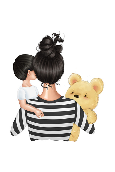 StoryGift Romania Sticker Autocolant 70CM cu o mama care isi tine in brate baietelul, urs de plus, ilustratie, i