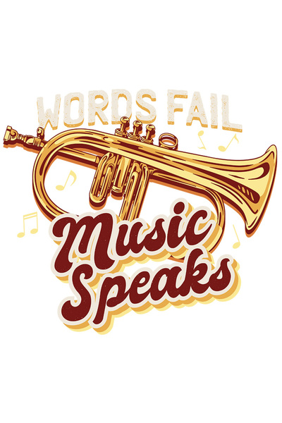 StoryGift Romania Sticker Adeziv 90CM Cu Mesaj In Engleza Words Fail Music Speaks, Trompeta, cu Margini Albe, P