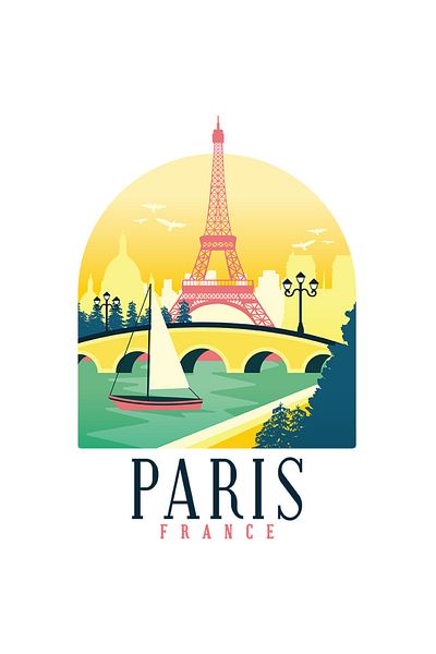 StoryGift Romania Sticker Autocolant 70CM Personalizata Paris, Franta, Calatorii, Barca, Pod, Apa, Turn, Rasarit