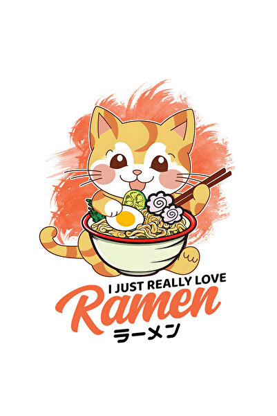 StoryGift Romania Sticker Adeziv 90CM cu mesajul "I just really love ramen", ilustratie, mancare, supa, Japonia,
