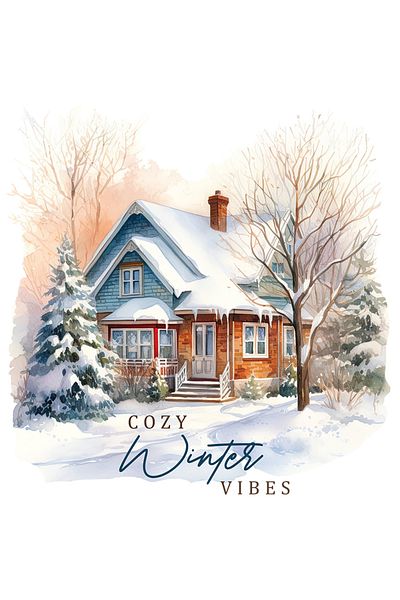 StoryGift Romania Sticker Cu O Casa Acoperita Cu Zapada Cu Mesajul "cozy Winter Vibes", Simti, Craciun Feric