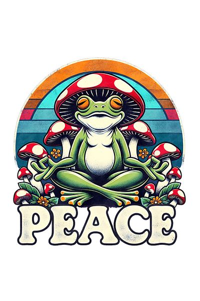 StoryGift Romania Sticker Eticheta 50CM cu o broasca meditand cu mesajul "Peace", pace, liniste, stilul hippie,