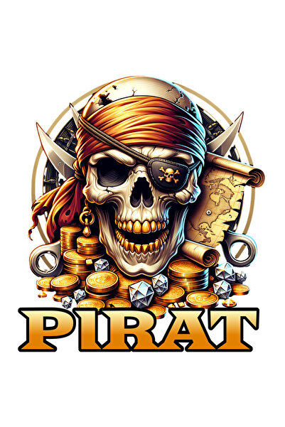 StoryGift Romania Sticker Autocolant 70CM cu Craniu uman Mort Pirat Cu Dinti De Aur Si Bandana, Monede Si Diaman